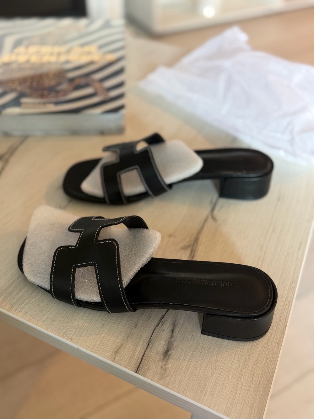 Black H-cut Slide Sandals - Size 39